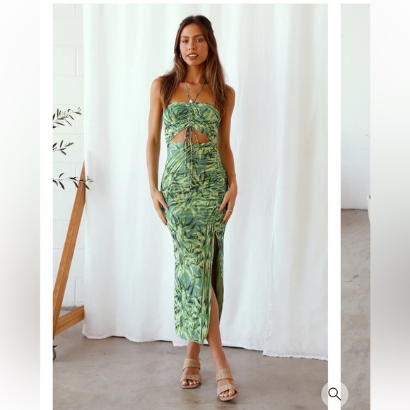 Tropical Print Sheer Drawstring Cinch Slit Thigh Dress Sexy Bodycon Stretch - Picture 15 of 16